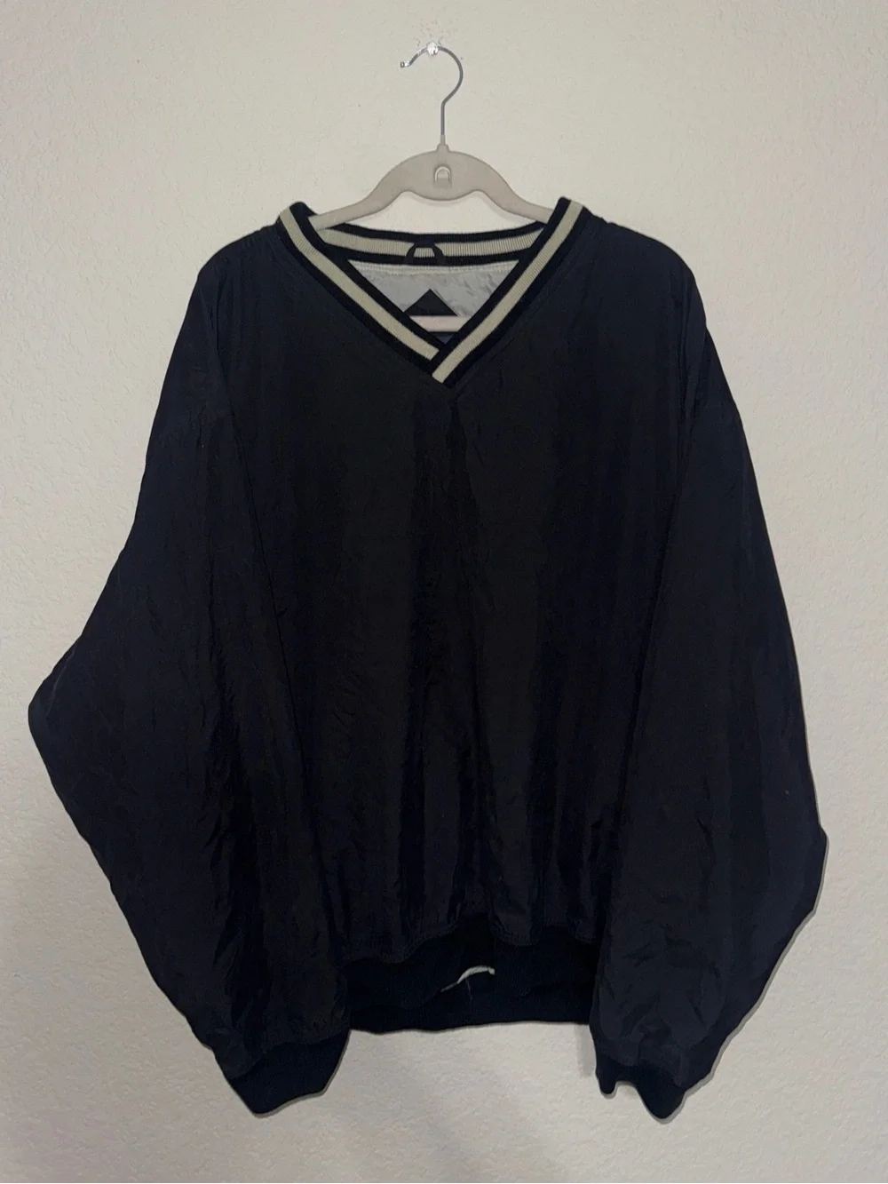 Vintage Harvard Square Black V-Neck Pullover Windshirt Jacket Size L